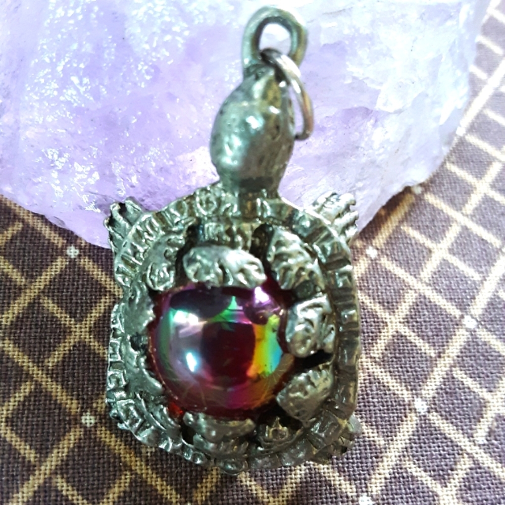 Turtle pendant in Pewter & red glass.